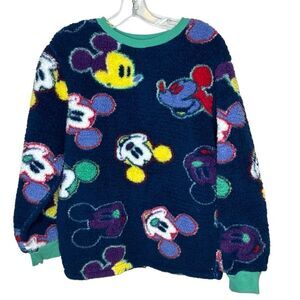 Disney Parks Mickey Mouse Sherpa Fleece Crewneck Sweatshirt. Size Small. Unisex.